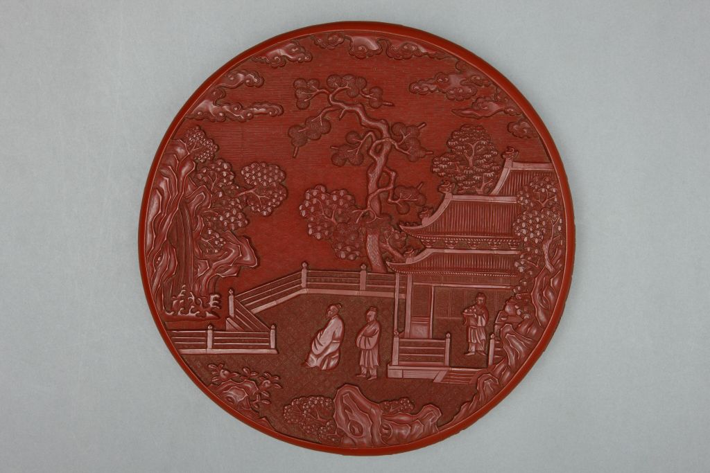 图片[2]-Carved red round box with waterfall view-China Archive